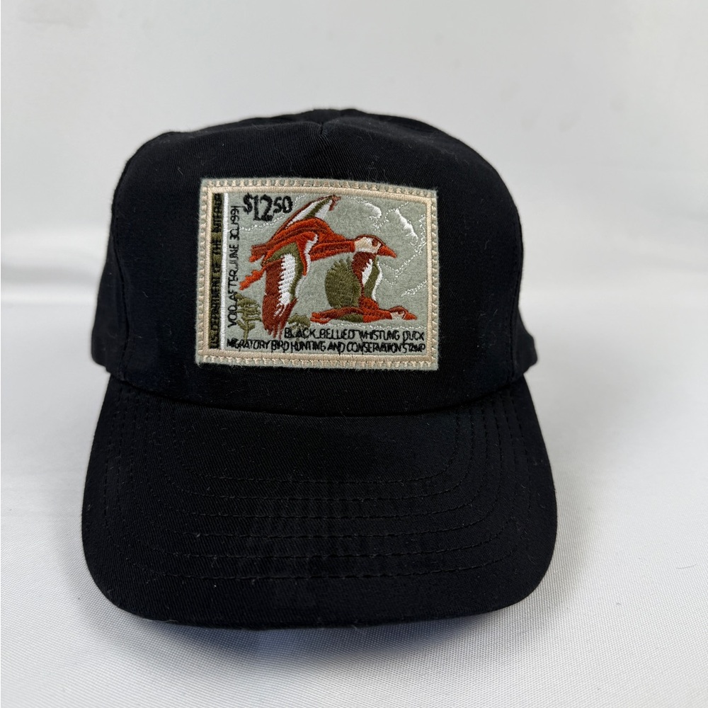 Vintage Black Cap with wildlife conservation stamp patch